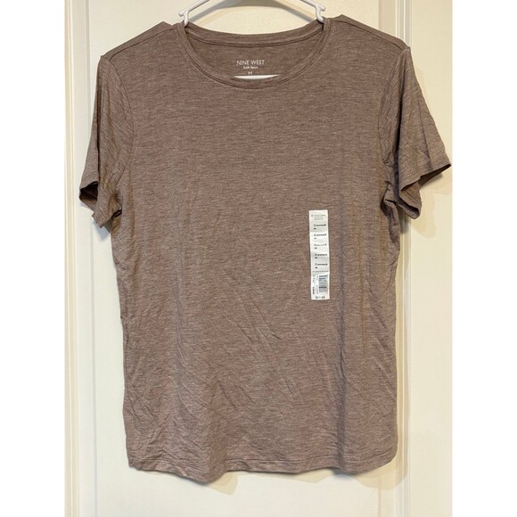 Nine West soft spun tan crewneck t-shirt size medium NWT - Picture 1 of 5
